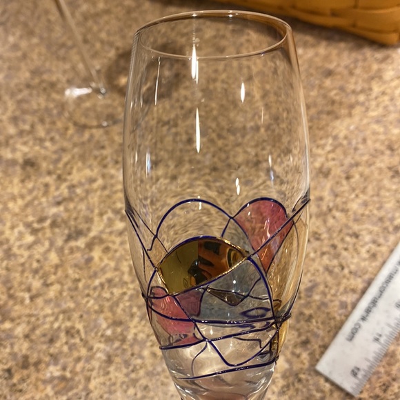 Milano Collection Set of 2 Flute Glasses Vivid Color Swirls with Gold - Picture 10 of 17